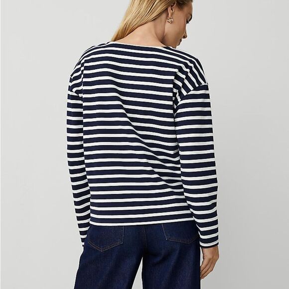 Ann Taylor Blue and White Striped Long Sleeve size Large - Picture 2 of 7